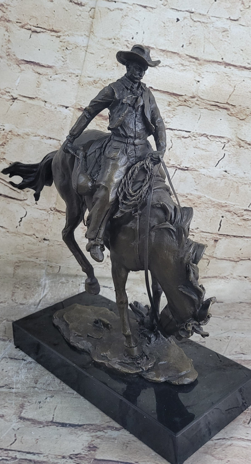 Bronco Buster Remington Western Cowboy Horse Rodeo Rider Bronze Marble Statue
