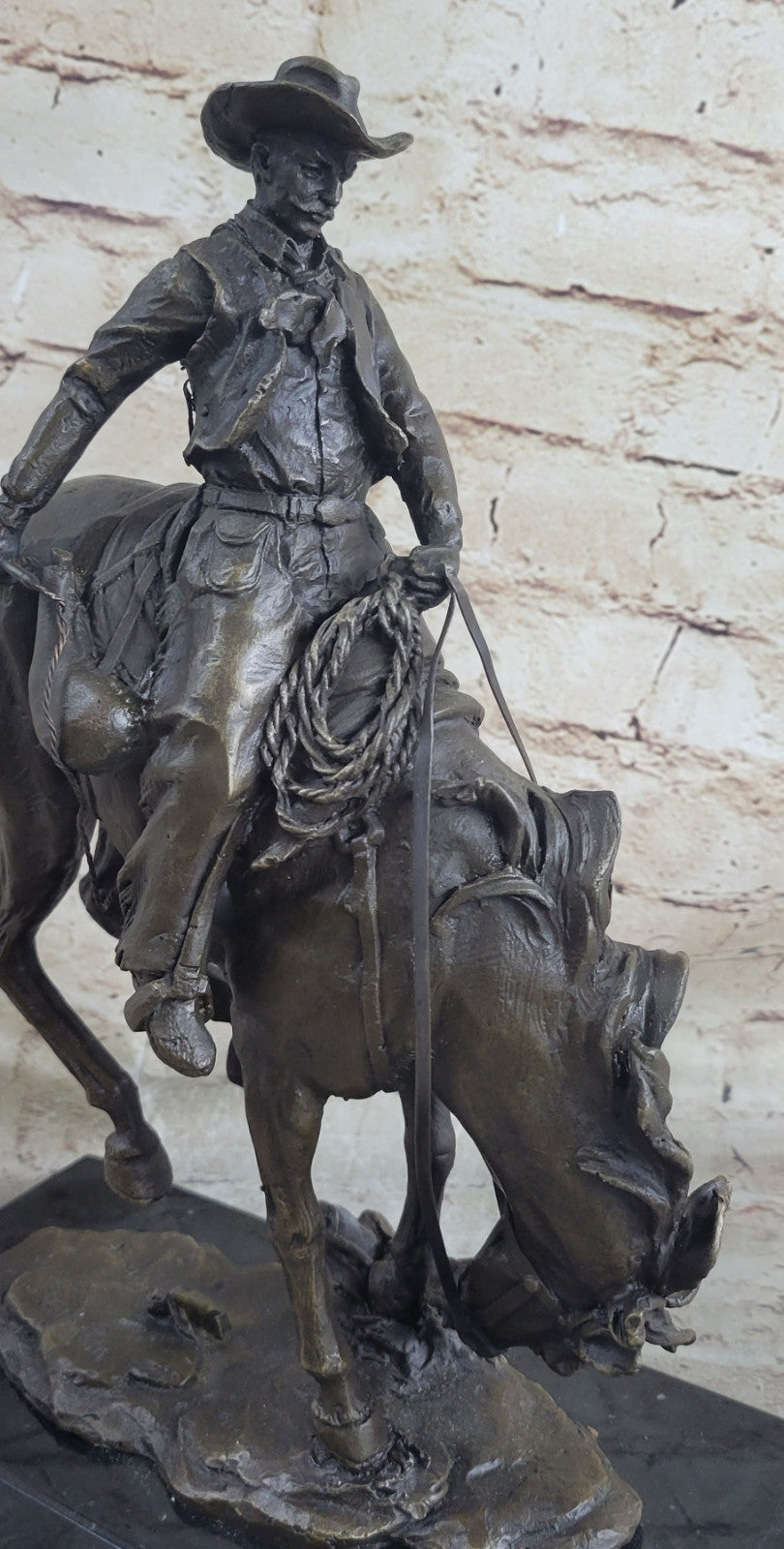 Bronco Buster Remington Western Cowboy Horse Rodeo Rider Bronze Marble Statue