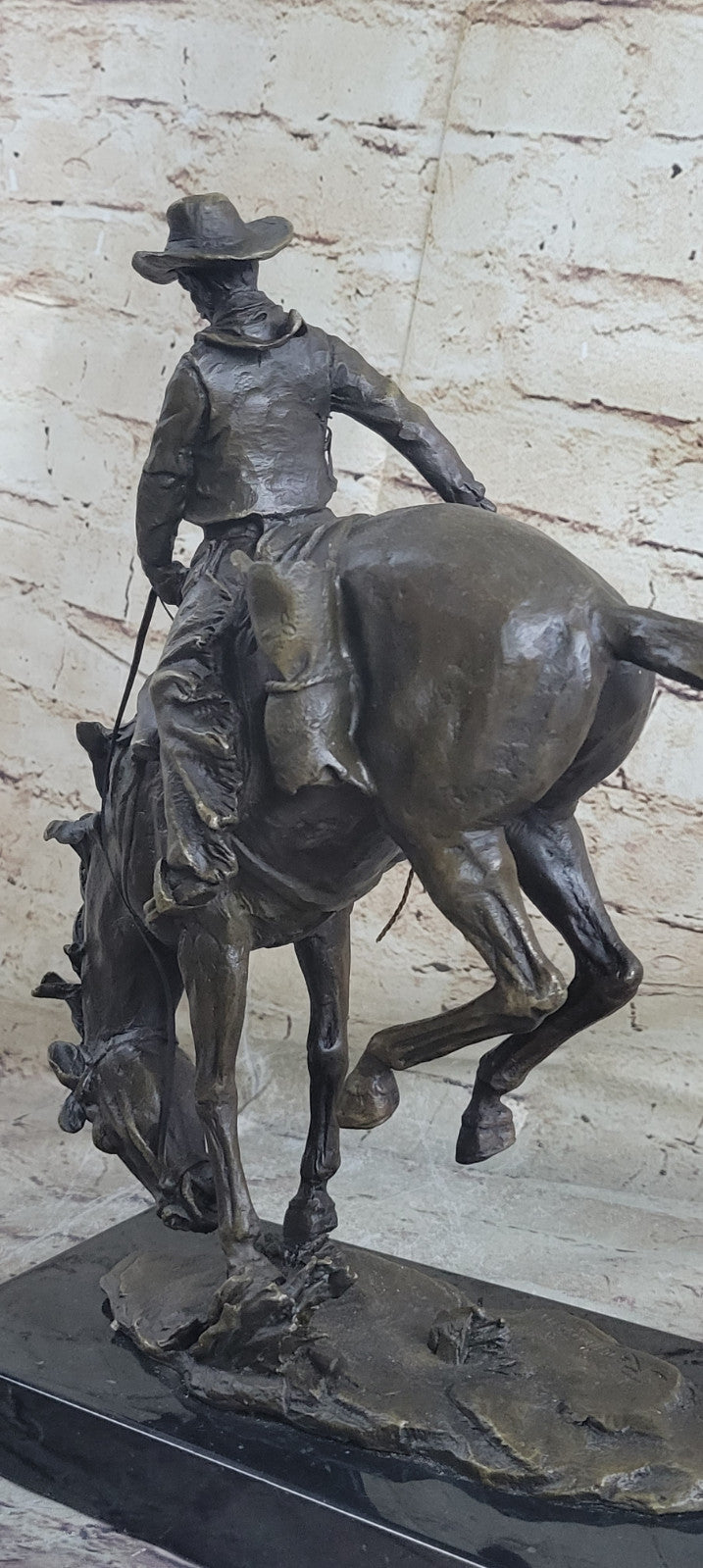 Bronco Buster Remington Western Cowboy Horse Rodeo Rider Bronze Marble Statue