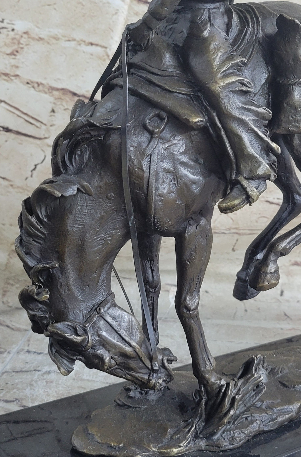 Bronco Buster Remington Western Cowboy Horse Rodeo Rider Bronze Marble Statue