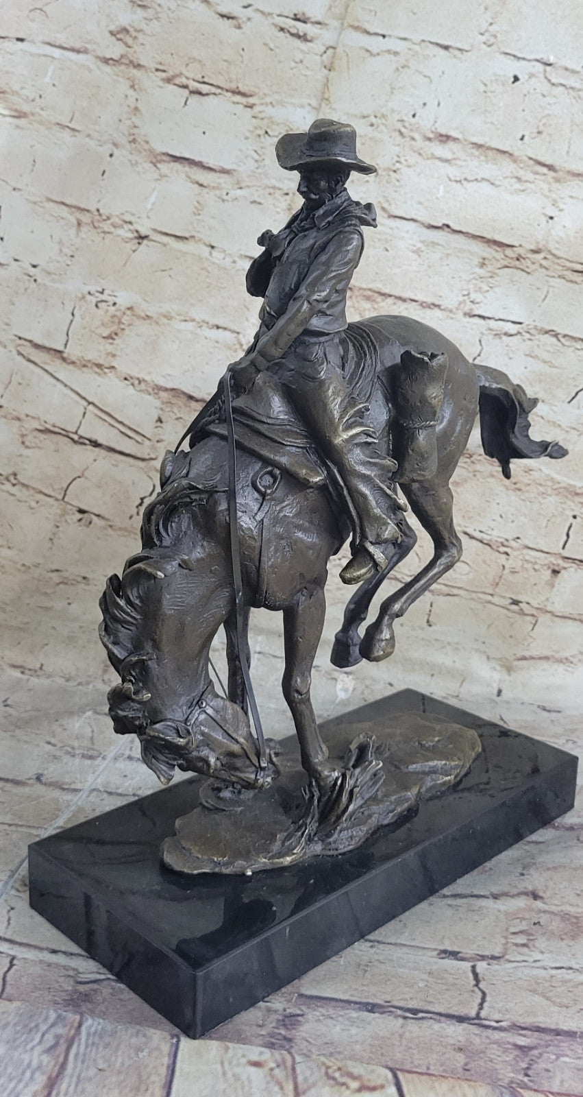 Bronco Buster Remington Western Cowboy Horse Rodeo Rider Bronze Marble Statue