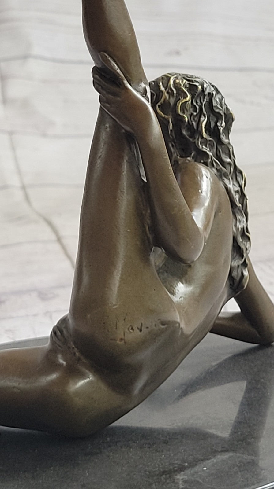 Handcrafted Nude Woman Exposing Herself Bronze Sculpture Marble Base Figurine