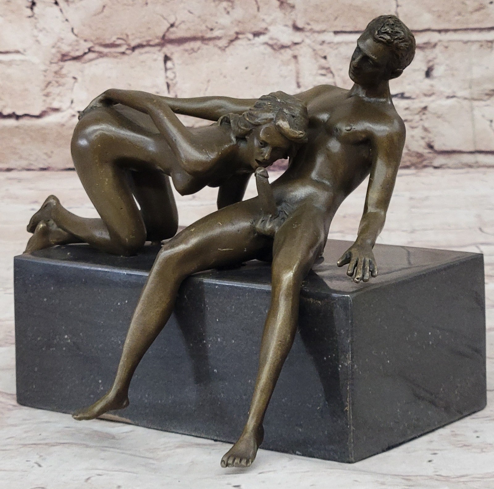 J. Mavchi Nude Erotic Male and Female Duo Couple Bronze Sculpture Art Deco Figure