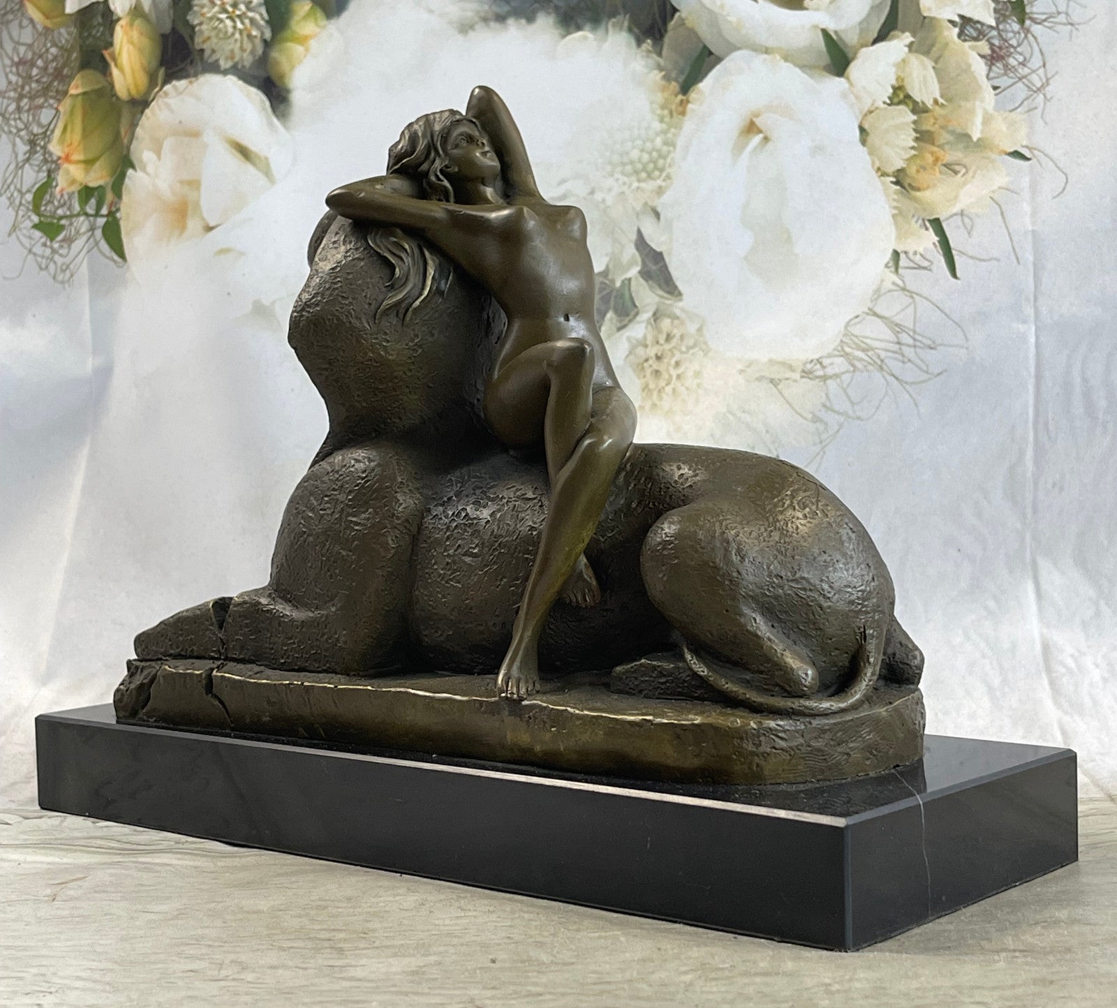 Handcrafted bronze sculpture SALE Nymph Nude Herlinger By Nouveau Art French