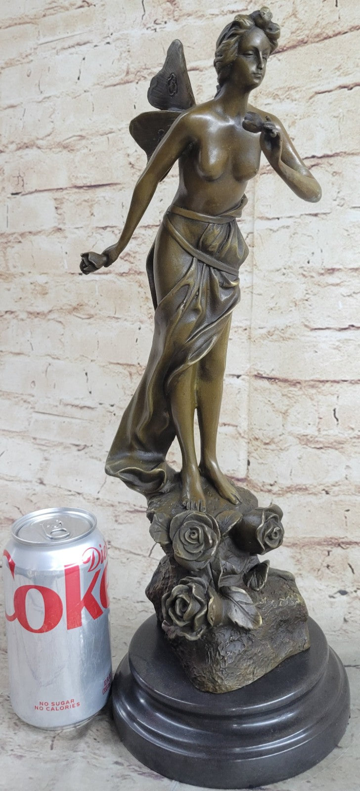 Bronze Fairy Angel Flowers Statue Sculpture Collectible Signed Classic Artwork