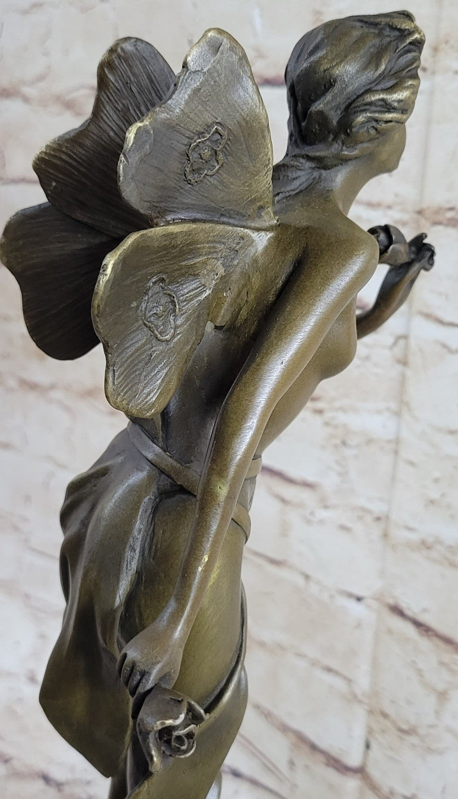 Bronze Fairy Angel Flowers Statue Sculpture Collectible Signed Classic Artwork