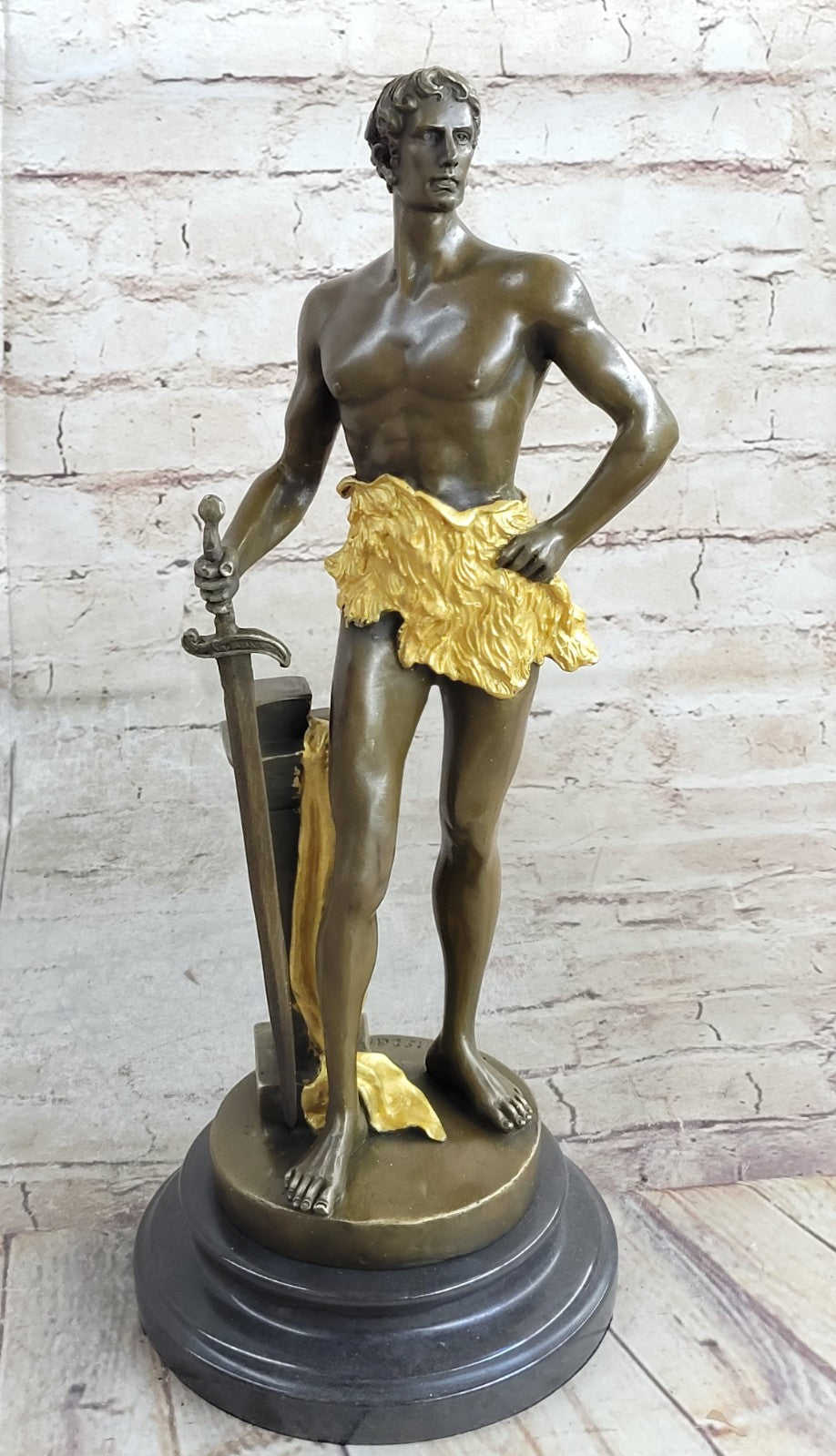 Decor Nude Male Warrior Bronze Sculpture Home Office Decoration Statue Figure