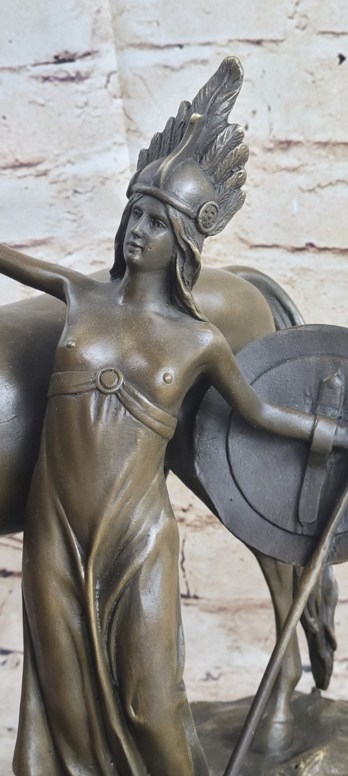 Handcrafted Art Nouveau Amazon Warrior Figurine – Erotic Queen Sculpture on Marble Base