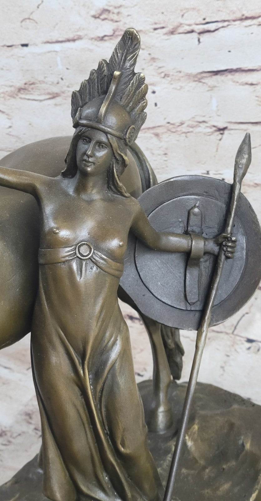 Handcrafted Art Nouveau Amazon Warrior Figurine – Erotic Queen Sculpture on Marble Base