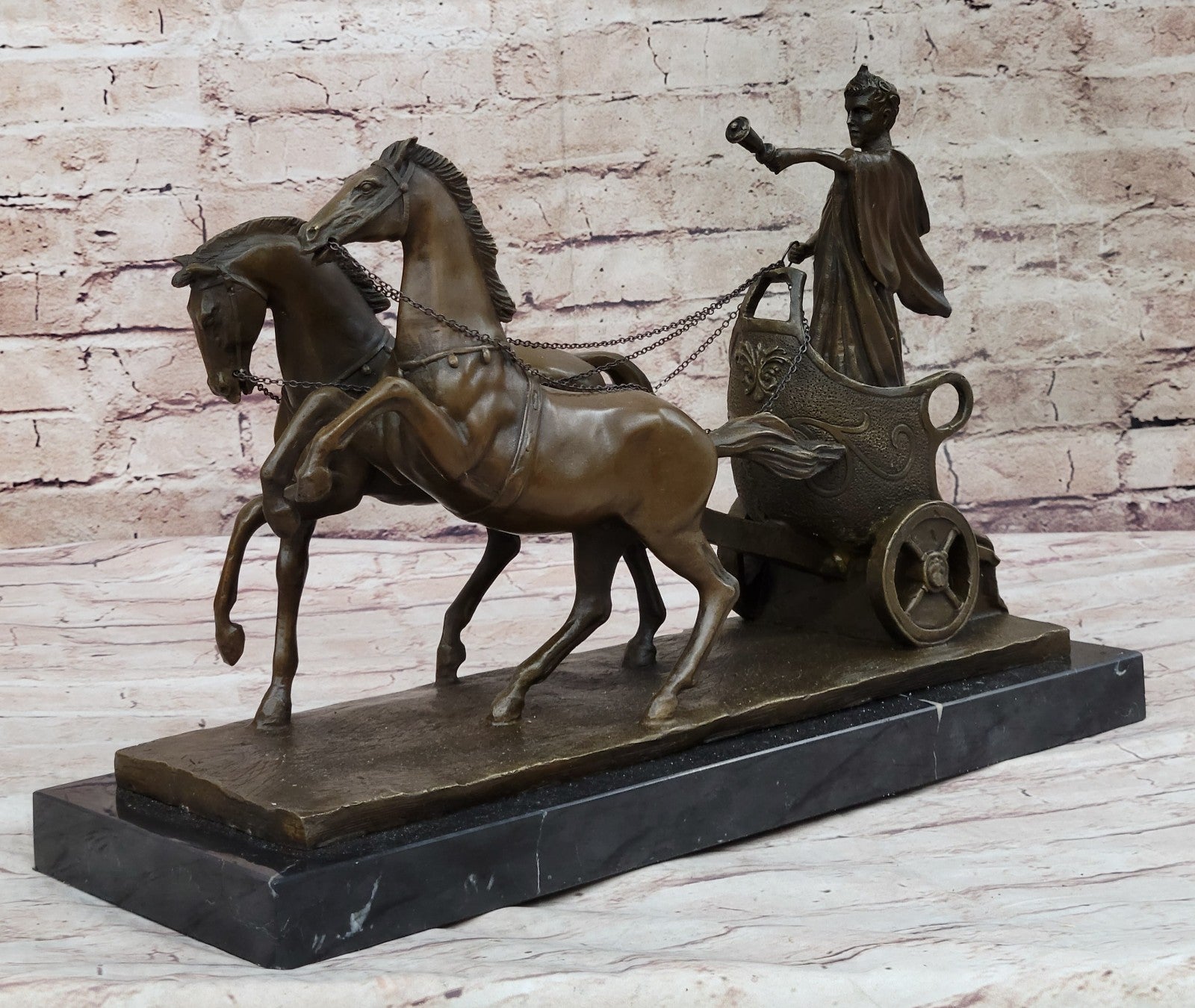 17-Inch Roman Chariot Hot Cast Bronze Figurine by H. Muller