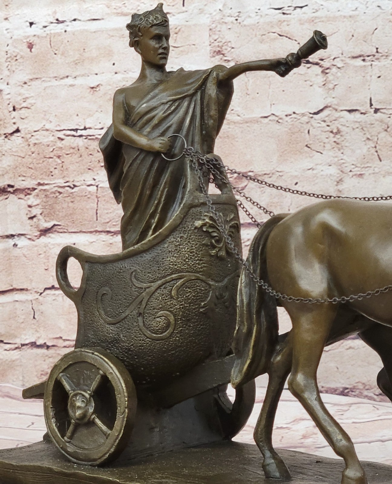 17-Inch Roman Chariot Hot Cast Bronze Figurine by H. Muller