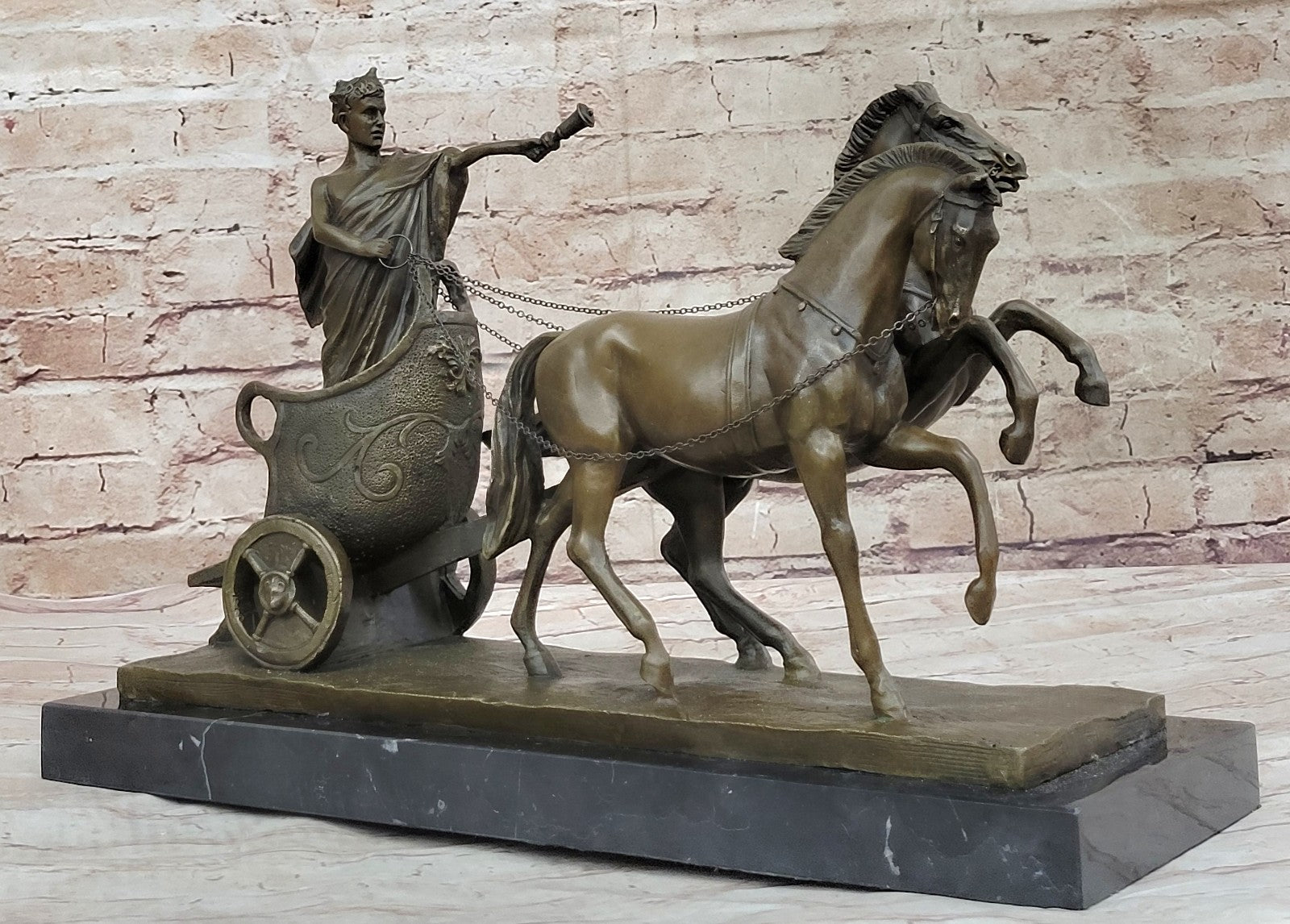 17 Inch Roman Chariot Hot Cast Decorative Figurine, Genuine Designer Bronze