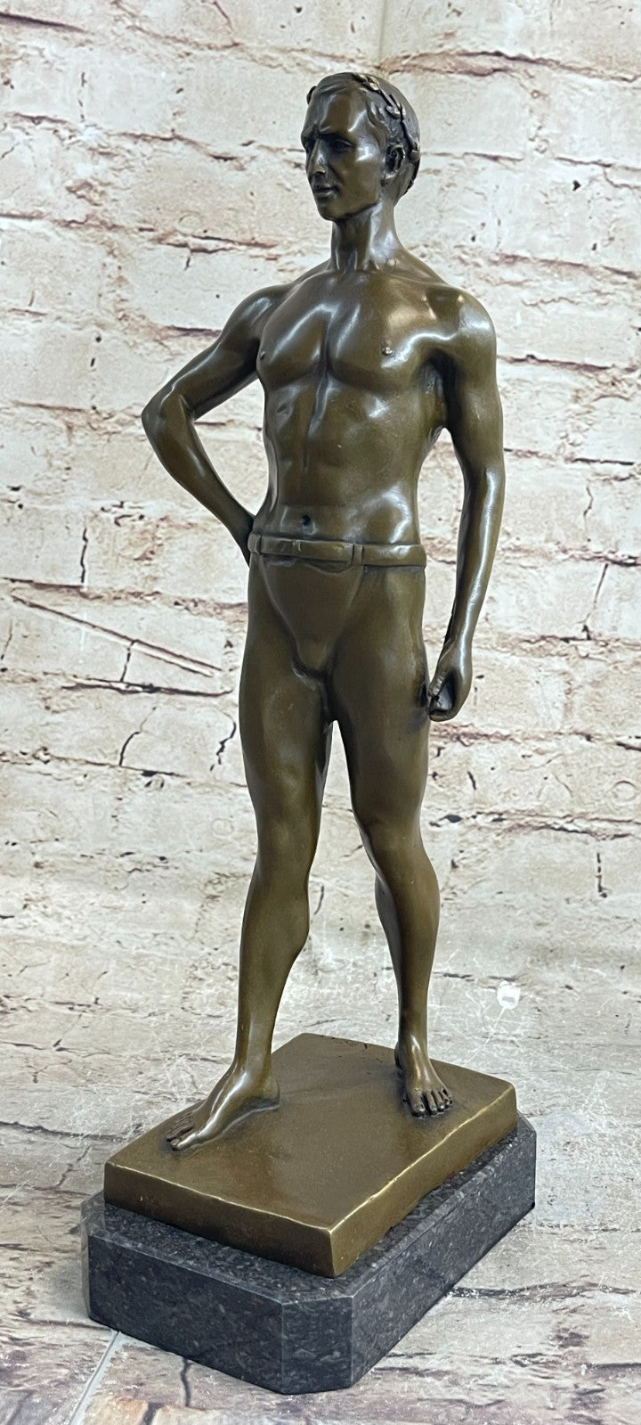 Handcrafted bronze sculpture SALE Bas Marble God Roman Athletic Original Signed
