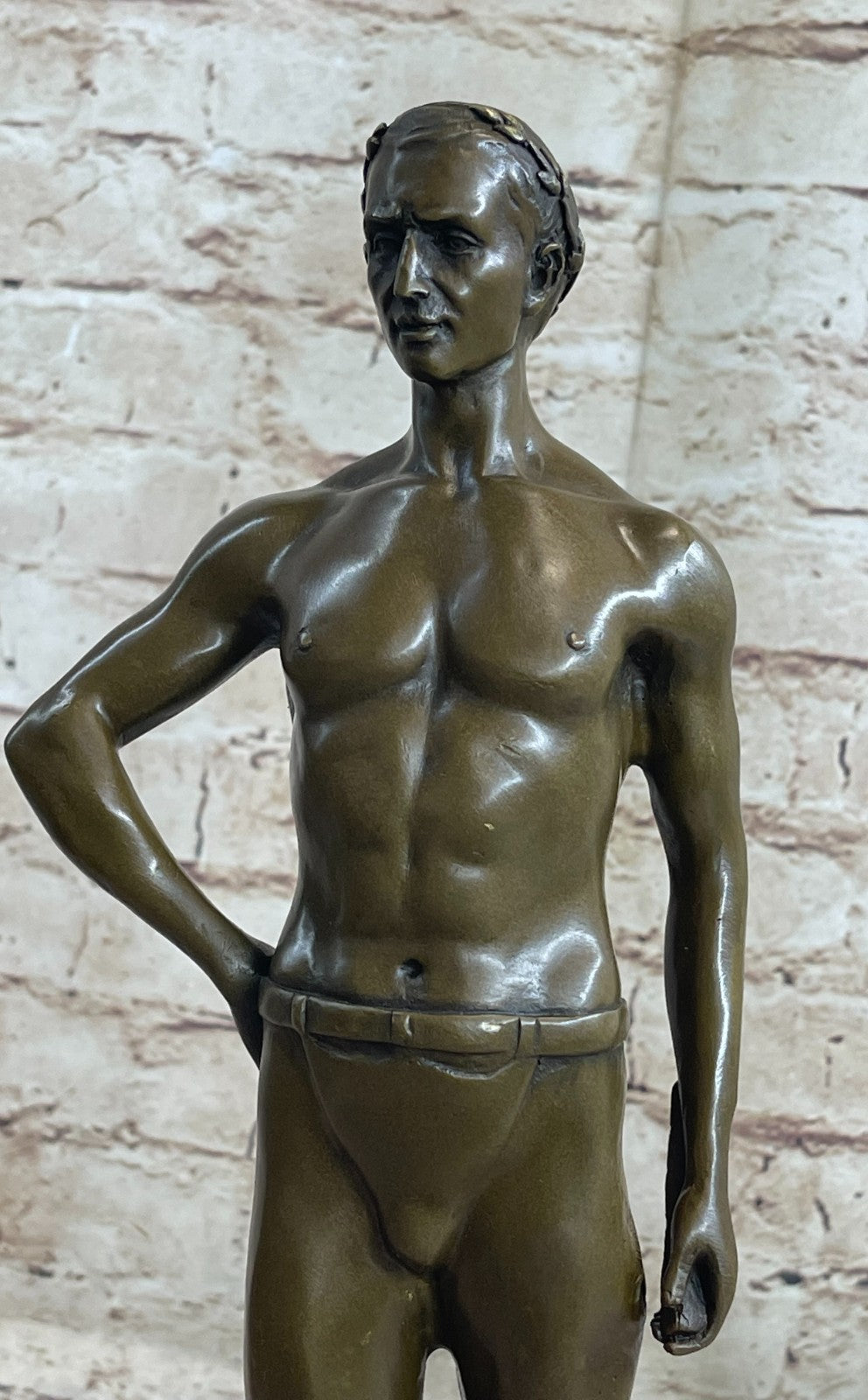 Handcrafted bronze sculpture SALE Bas Marble God Roman Athletic Original Signed