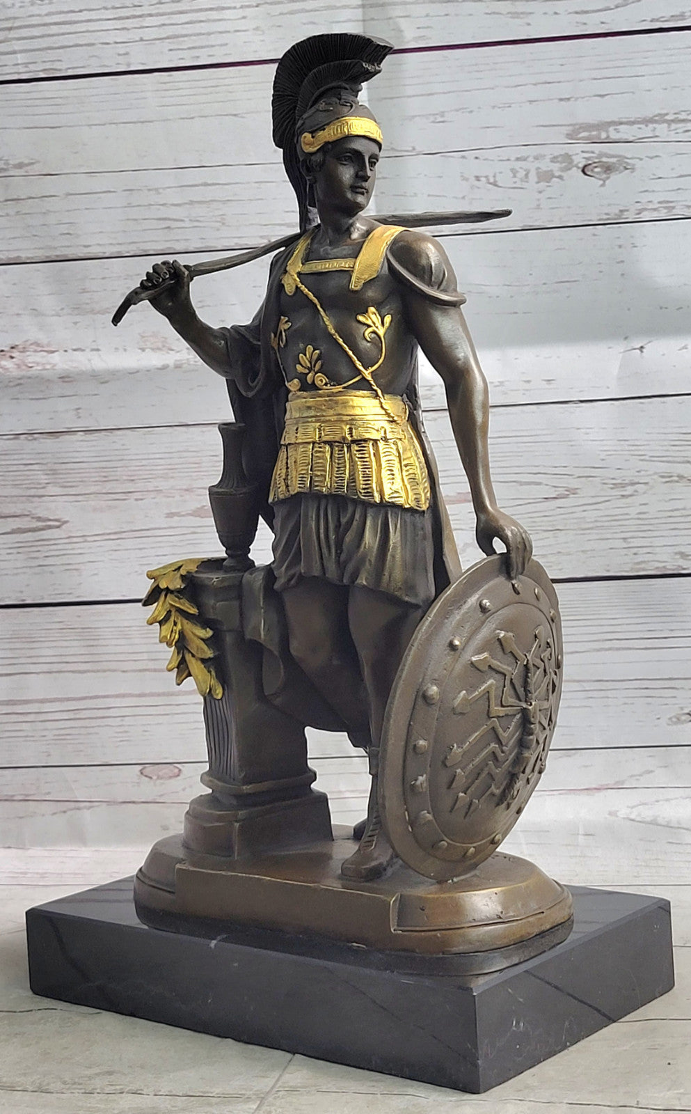 Fine Art Roman Warrior Bronze Sculpture Gilt Statue Hand Made Lost Wax