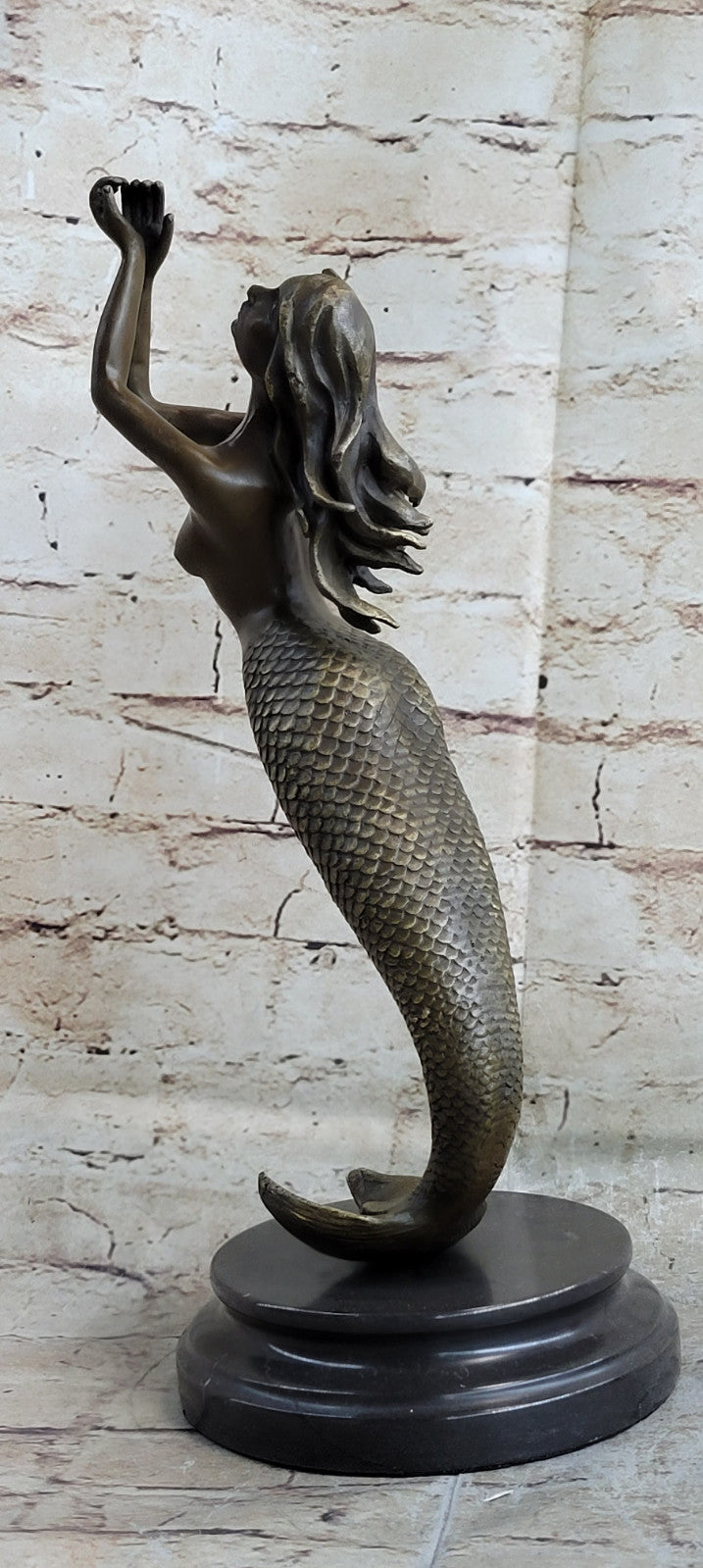 Mermaid Praying Handcrafted Bronze Sculpture Marble Base Figurine Figure Hotcast