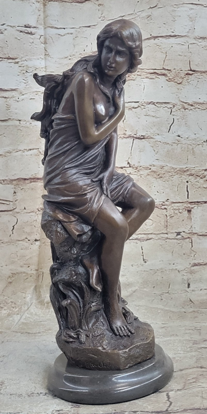 Hot Cast Roche Maiden Semi Nude Woman Bronze Sculpture Statue