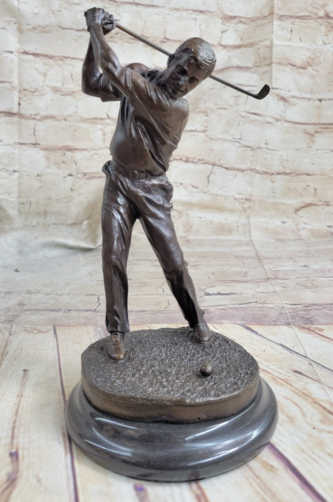 9" Vintage Bronze Sculpture Figurine Statue Art Golfer Swing Golf hand Made