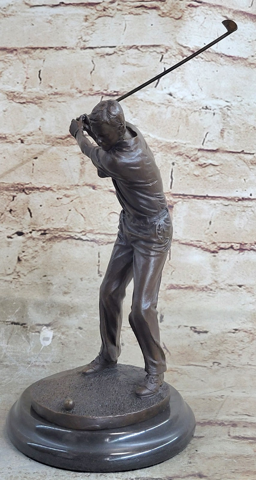 Signed Milo Golfer Golf Game Trophy Bronze Marble Base Figurine Figure Home Deco