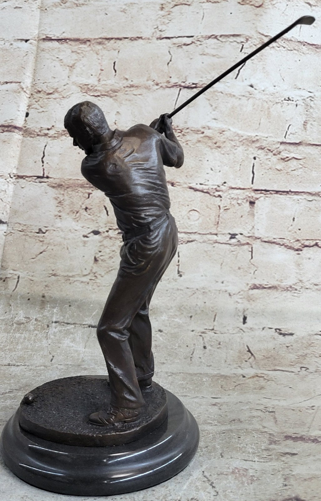 Signed Milo Golfer Golf Game Trophy Bronze Marble Base Figurine Figure Home Deco