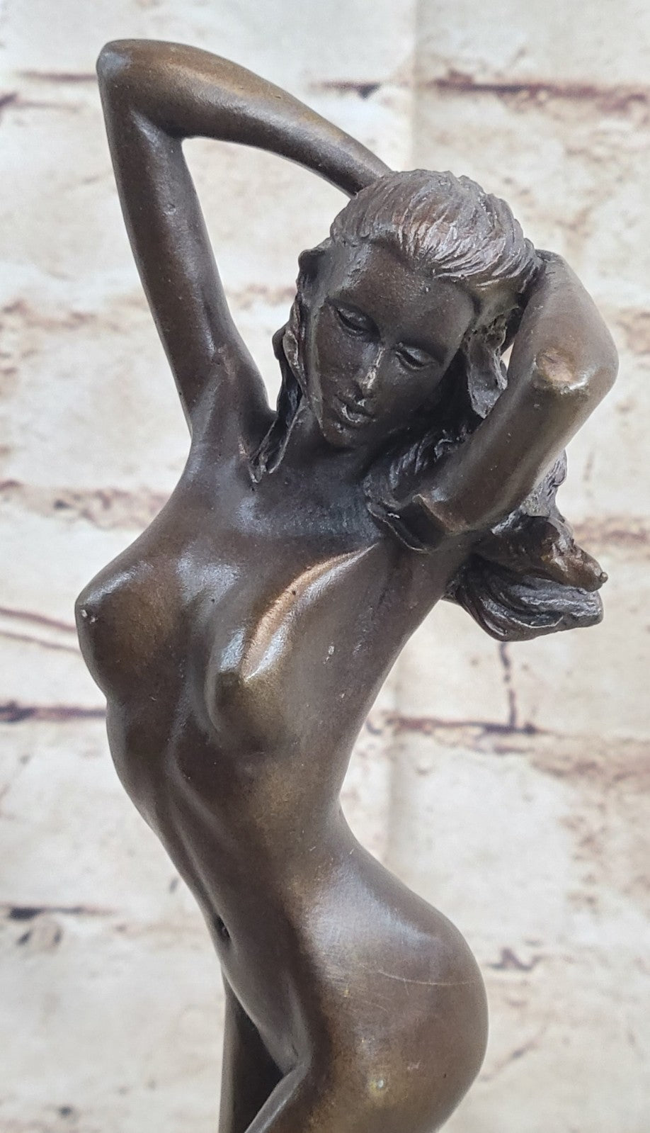 Signed High Quality Vitaleh Art Deco Bronze Nude Girl Plinth Statue Figurine