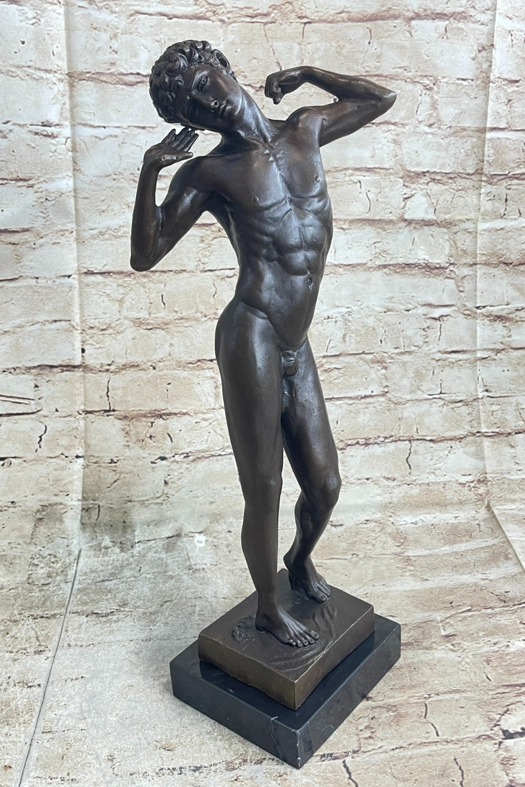 Handcrafted Nude Man Male Interest Erotic Bronze Sculpture Marble Figurine Rodin