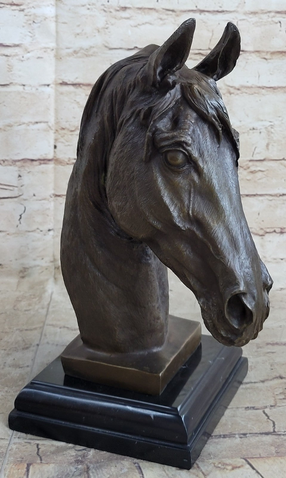 Solid Bronze Canova Horse Head Sculpture Bust Marble Base Art Deco Figurine Sale
