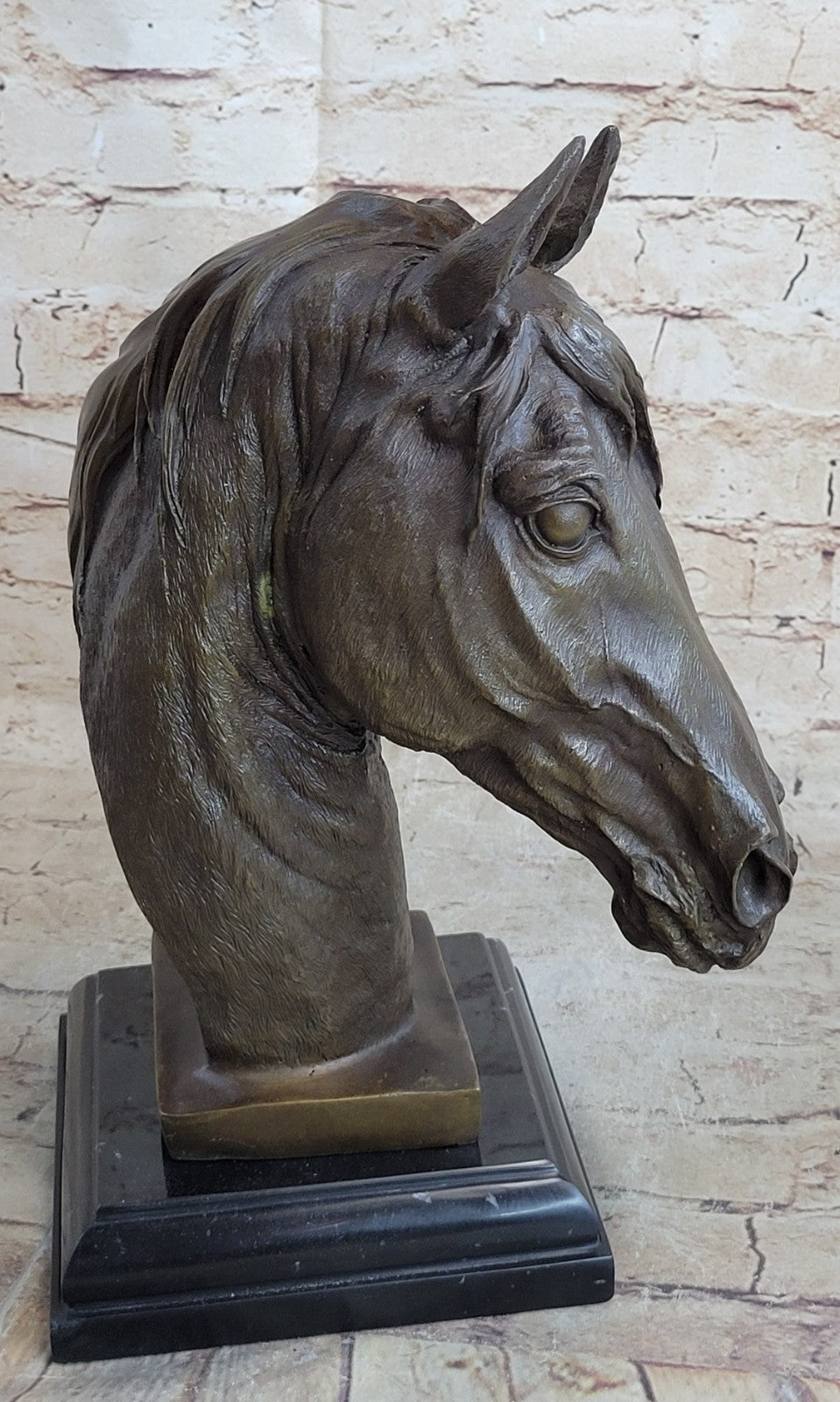 Solid Bronze Canova Horse Head Sculpture Bust Marble Base Art Deco Figurine Sale