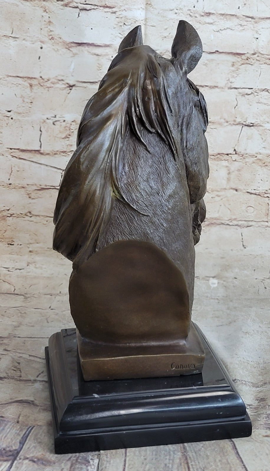Solid Bronze Canova Horse Head Sculpture Bust Marble Base Art Deco Figurine Sale