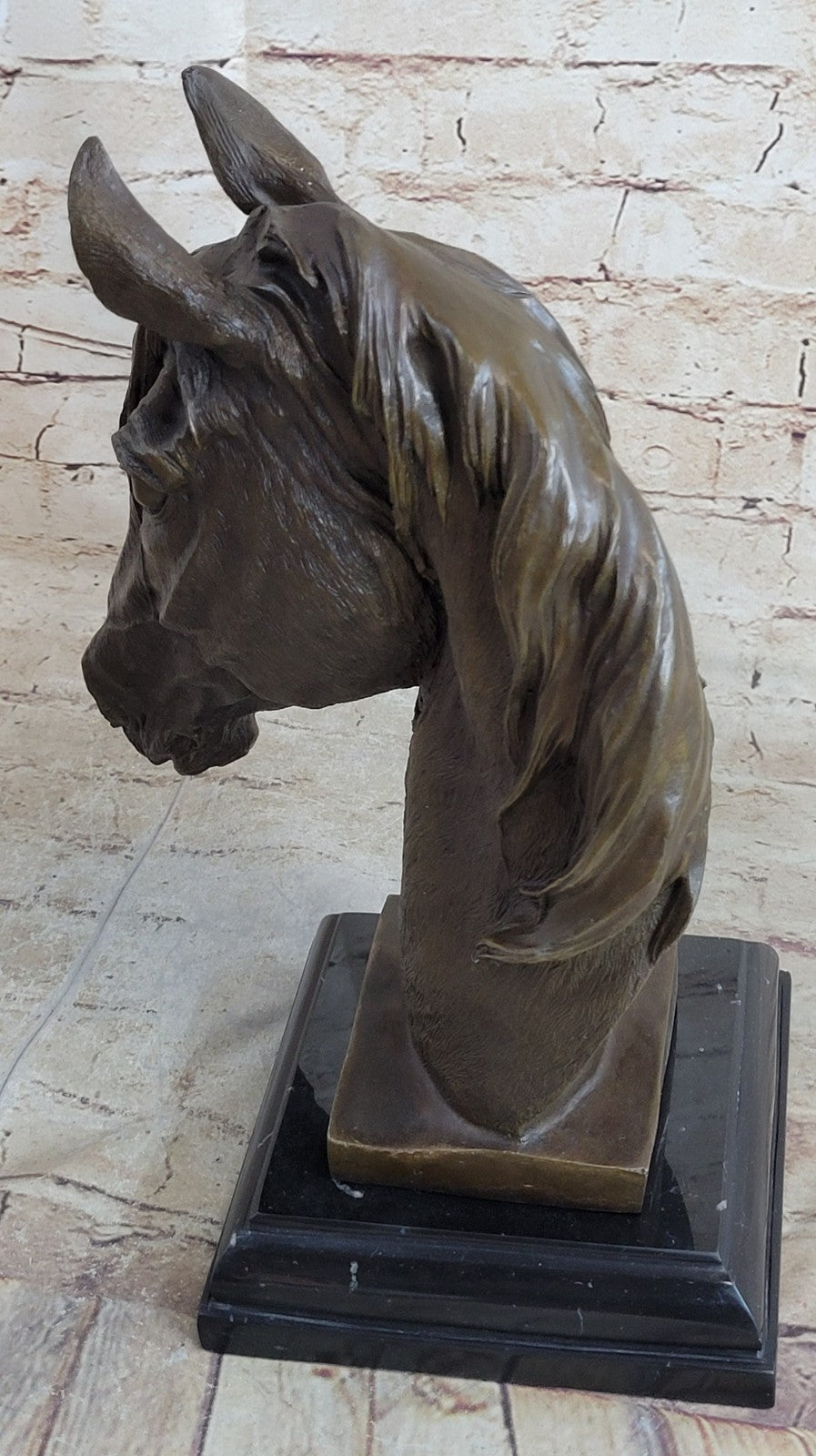 Solid Bronze Canova Horse Head Sculpture Bust Marble Base Art Deco Figurine Sale