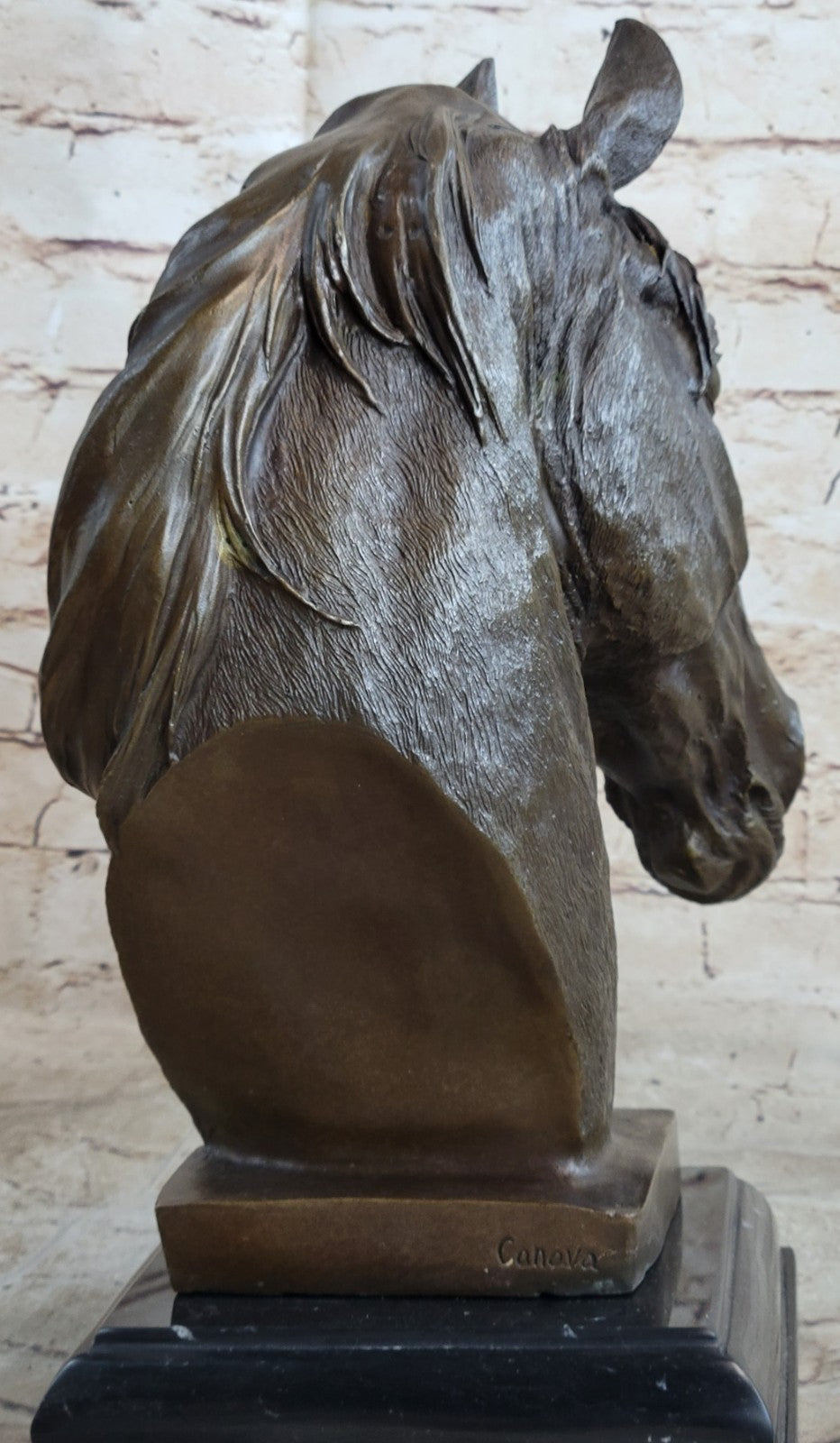 Solid Bronze Canova Horse Head Sculpture Bust Marble Base Art Deco Figurine Sale