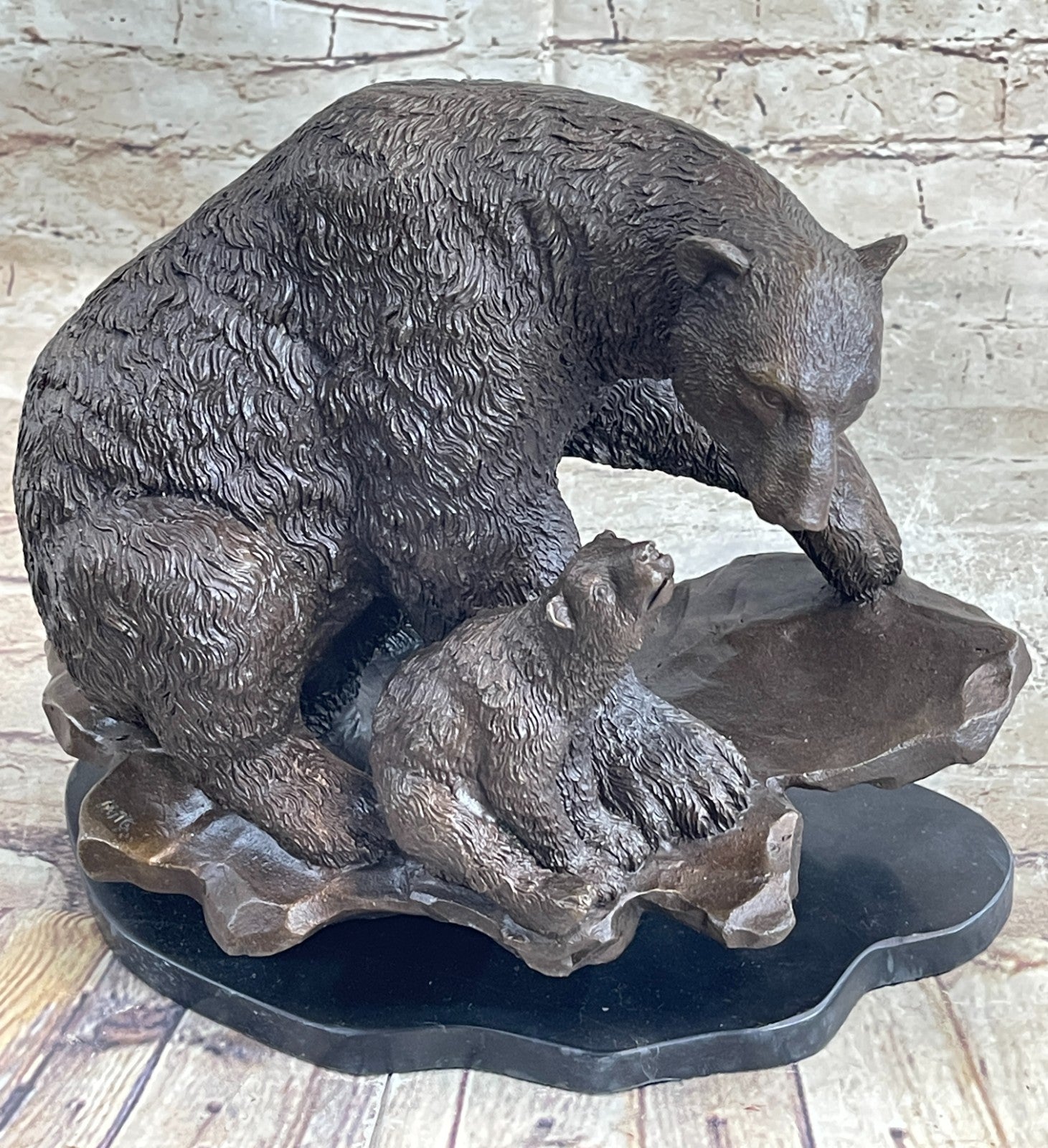 Art Deco Polar Bear And Cub on a Rock Museum Quality Bronze Masterpiece Statue