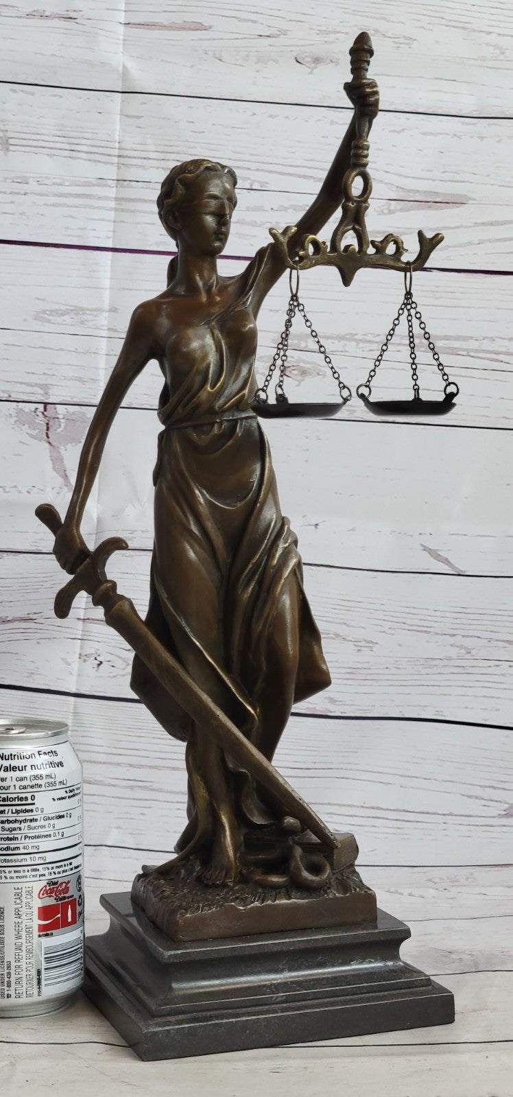 Real Bronze Metal Statue with Marble Lady Blind Justice Scales Lawyer Sale