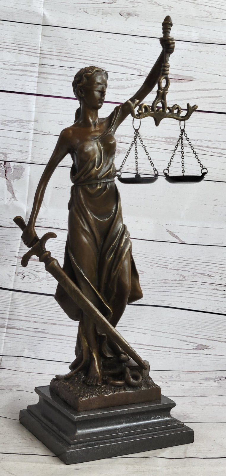 Real Bronze Metal Statue with Marble Lady Blind Justice Scales Lawyer Sale