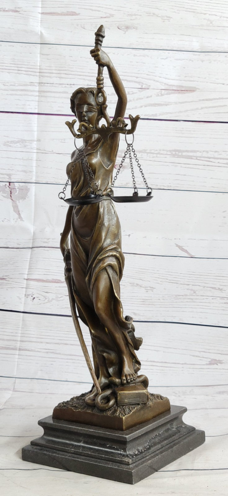 Real Bronze Metal Statue with Marble Lady Blind Justice Scales Lawyer Sale