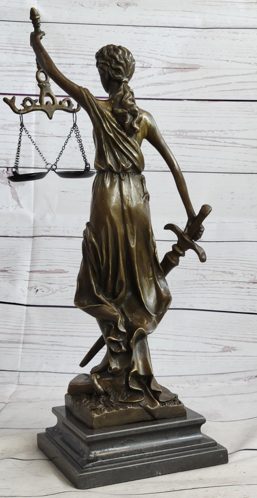 Real Bronze Metal Statue with Marble Lady Blind Justice Scales Lawyer Sale