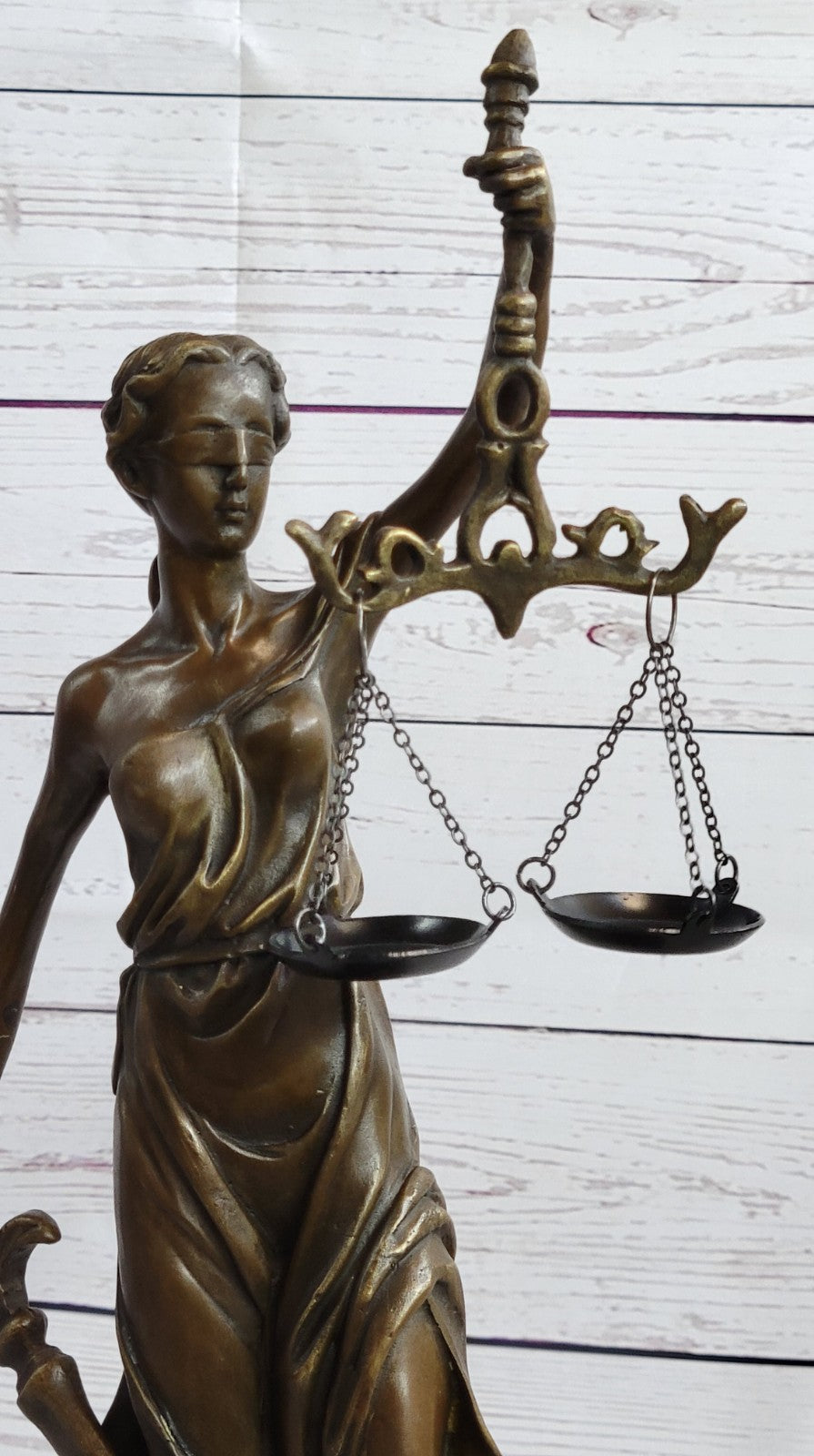 Real Bronze Metal Statue with Marble Lady Blind Justice Scales Lawyer Sale