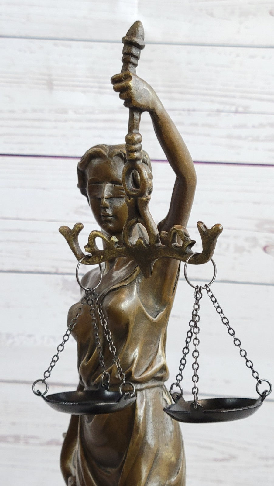 Real Bronze Metal Statue with Marble Lady Blind Justice Scales Lawyer Sale