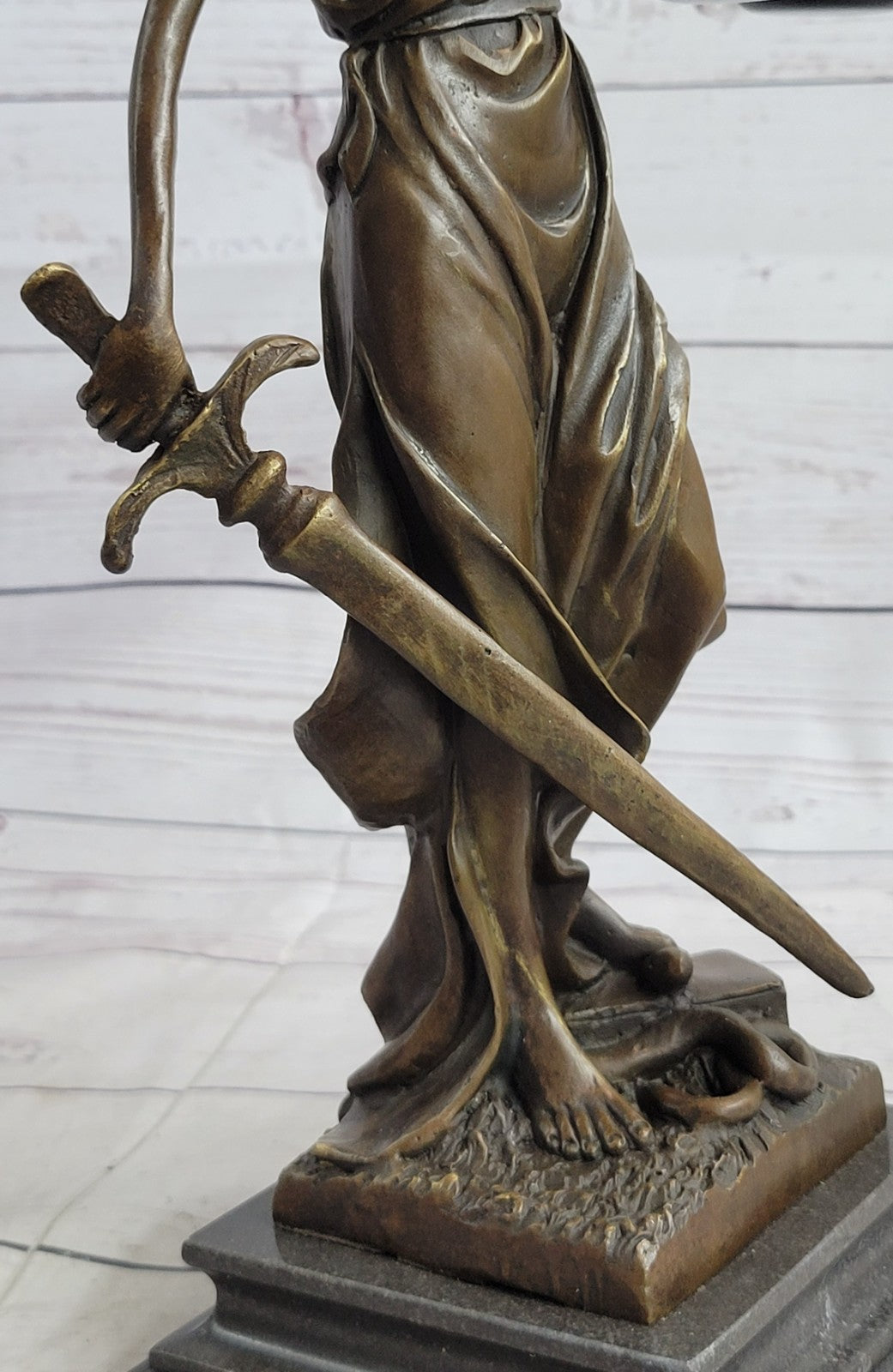 Real Bronze Metal Statue with Marble Lady Blind Justice Scales Lawyer Sale