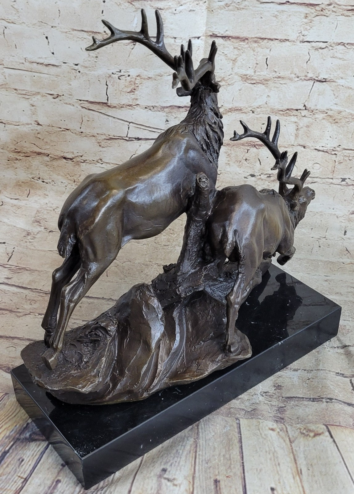 Art Deco Handcrafted Two Running Stag Wildlife Home/Cabin Bronze Sculpture Figure