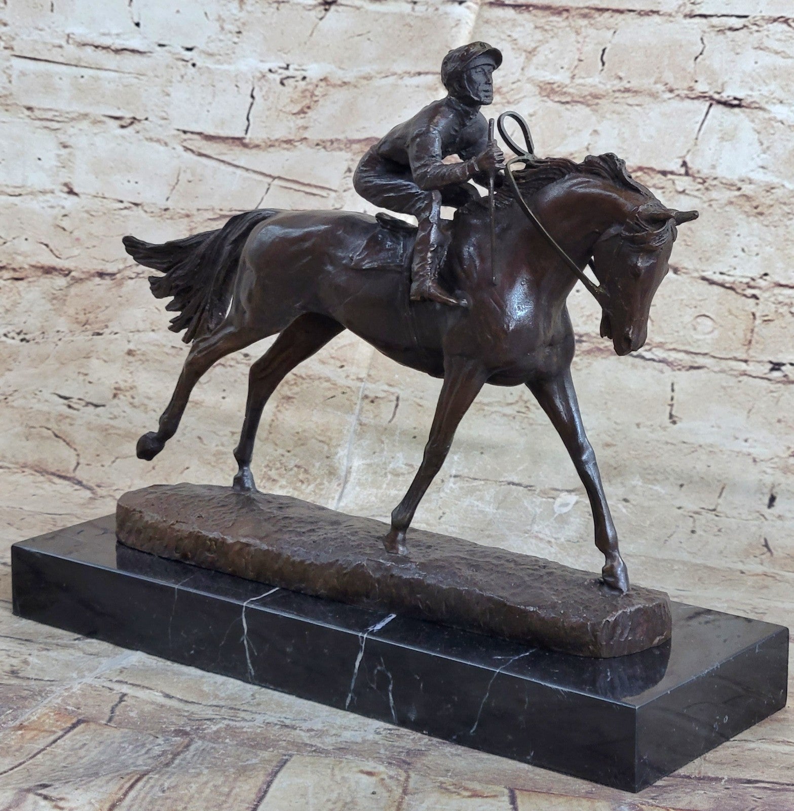 Bronze Sculpture, Hand Made Statue Sports Horse &Jockey Racetrack Triple Crown