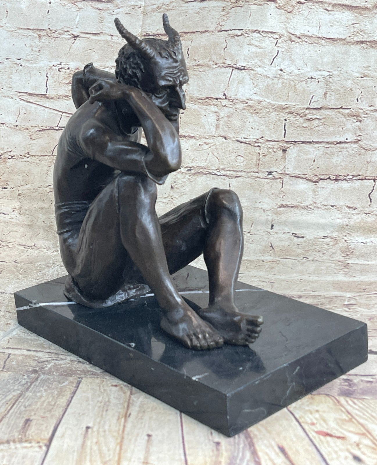 Limited Bronze! Pensive Lucifer, Satan, Devil, Bronze Sculpture on Marble Base,