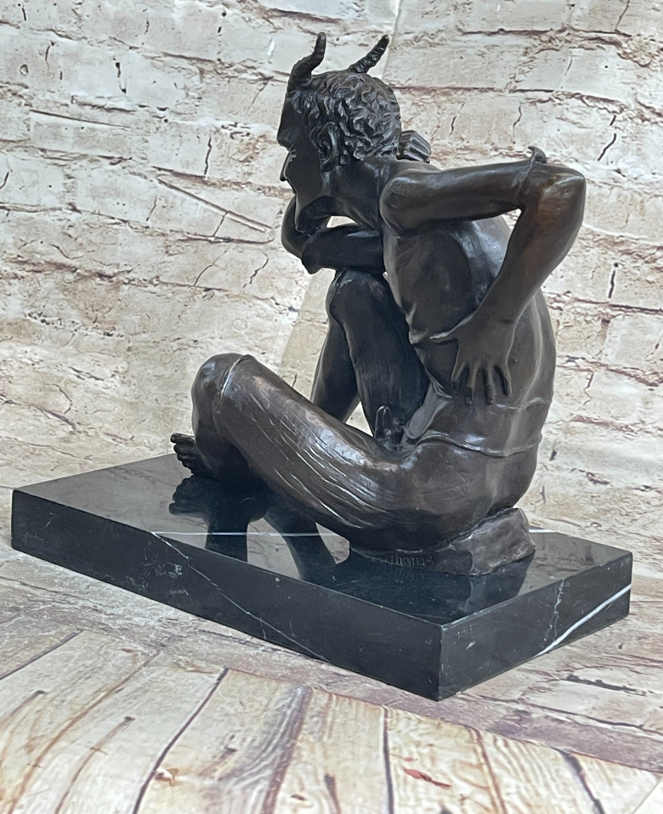 Limited Bronze! Pensive Lucifer, Satan, Devil, Bronze Sculpture on Marble Base,