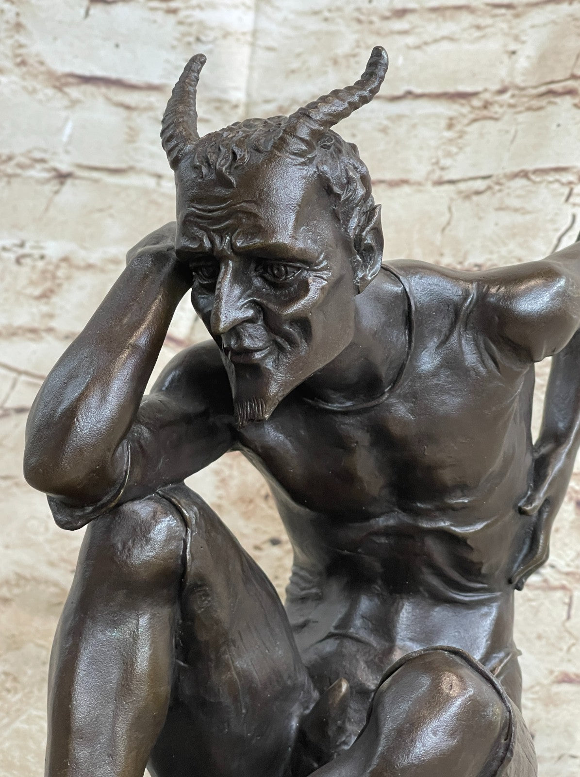 Limited Bronze! Pensive Lucifer, Satan, Devil, Bronze Sculpture on Marble Base,