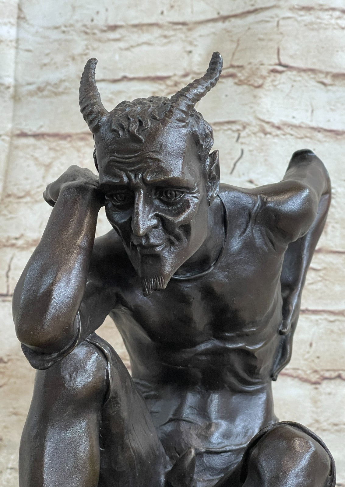 Limited Bronze! Pensive Lucifer, Satan, Devil, Bronze Sculpture on Marble Base,