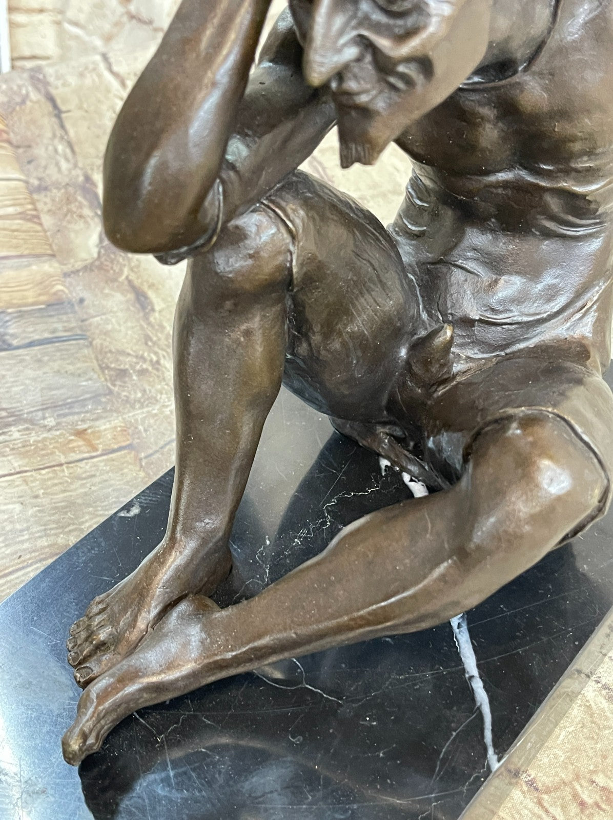 Limited Bronze! Pensive Lucifer, Satan, Devil, Bronze Sculpture on Marble Base,