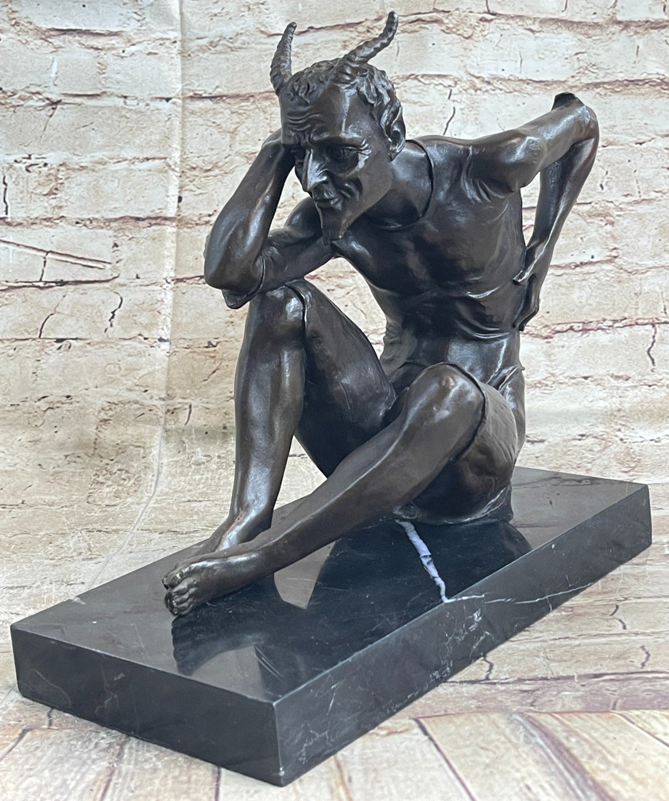 Limited Bronze! Pensive Lucifer, Satan, Devil, Bronze Sculpture on Marble Base,