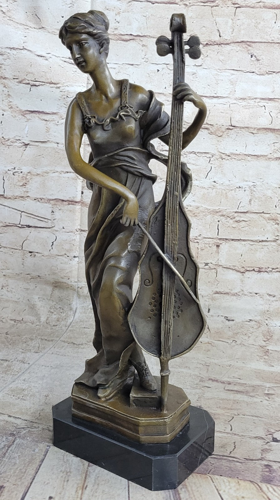 Modernist Musician Bronze Sculpture Cello Instrument Player Signed Leonard Sale