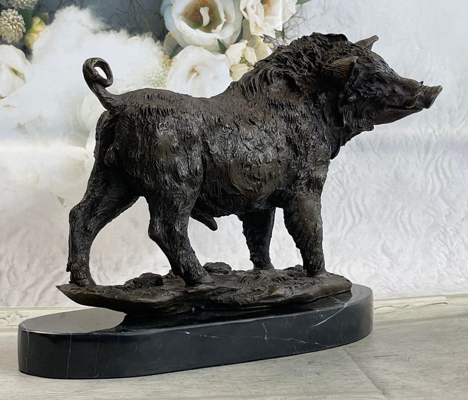 Handcrafted bronze sculpture SALE Ma Deco Art Pig Boar Wild Barye Signed Large
