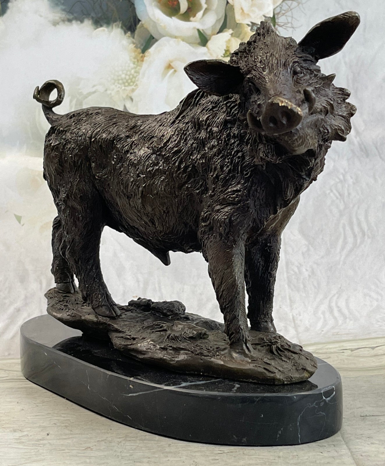 Handcrafted bronze sculpture SALE Ma Deco Art Pig Boar Wild Barye Signed Large